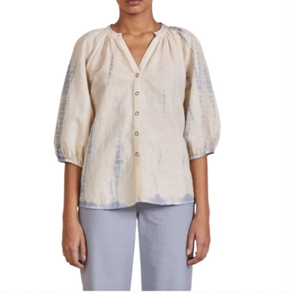Apiece Apart Mitte Blouse Top Shirt Womens Medium Ivory Blue Button Down Tie Dye - Picture 11 of 11